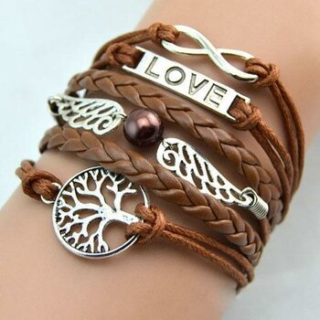 Armband Infinity Engelsflügel LOVE & Lebensbaum mit Perle...
